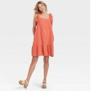 NWT UNIVERSAL THREADS Apricot Orange Flutter Sleeve Button Down Dress Size XXL